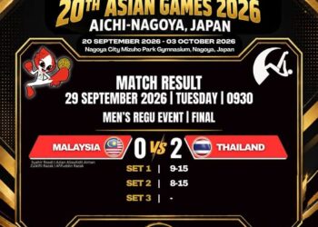 SKUAD Sepak takraw negara terpaksa akur meraih pingat perak selepas gagal memberikan tentangan sengit kepada regu Thailand pada aksi final regu lelaki Sukan Asia Aichi-Nagoya 2026 di Gimnasium Mizuho Park, sebentar tadi-IHSAN PSM