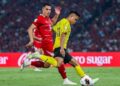 Arif Aiman Hanapi beraksi menentang Indonesia dalam aksi Piala ASEAN FIFA 2026 di Gelora Bung Karno, semalam. - IHSAN FAM