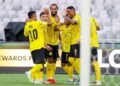BERGSON (kanan) meraikan gol pertamanya bersama Harimau Malaya pada aksi Piala ASEAN FIFA 2026 di Stadium Gelora Bung Karno, Jakarta, semalam. - IHSAN MALAYSIA NT