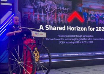 NORDIN Pauzi berucap semasa merasmikan Majlis Prapelancaran Persidangan dan Pameran Antarabangsa Kebakaran Malaysia (IFCEM) di Pusat Konvensyen Kuala Lumpur (KLCC), hari ini.