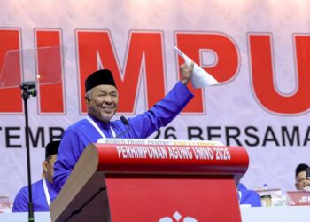 AHMAD Zahid Hamidi ketika penggulungan Perhimpunan Agung UMNO 2026 di Pusat Dagangan Dunia Kuala Lumpur (WTCKL) semalam.