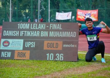 Danish Iftikhar Muhammad menjuarai 100m lelaki akhir sempena Sukan Institusi Pengajian Tinggi (SUKIPT) edisi ke-7 di Stadium UM. UTUSAN/Saddam Yusoff