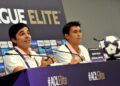 KETUA jurulatih Buriram United, Mario Silva bersama pemain, Kenneth Dougall pada sidang media menjelang perlawanan ACLE menentang JDT di Stadium Sultan Ibrahim, Iskandar Puteri disini. UTUSAN/RAJA JAAFAR ALI