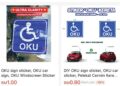sebahagian pelekat khas kenderaan untuk OKU yang dijual secara meluas di platform jualan dalam talian.