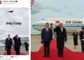 IMEJ yang dimuat naik di platform Truth Social itu memaparkan Trump memberi tabik hormat di sebelah Jinping, dengan pesawat Air China di belakang mereka dan sebuah jet tentera terbang di ruang udara.- AGENSI