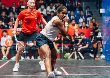 S. Sivasangari menewaskan wakil Hong Kong, Chan Sin Yuk pada separuh akhir Sukan Asia Aichi-Nagoya 2026 di Nagoya, Jepun hari ini. - Ihsan WSF
