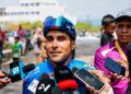 Pelumba XDS Astana Team, Matteo Malucelli ketika sidang media selepas memenangi Peringkat 3 laluan Sungai Petani-Kuala Kangsar pada Le Tour de Langkawi (LTdL) 2026 di Dataran Pavilion Kuala Kangsar di sini, hari ini. UTUSAN/ISKANDAR ISHAK