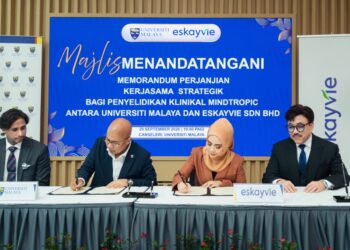 Majlis pemeteraian kerjasama penyelidikan antara Eskayvie Sdn. Bhd. dan Universiti Malaya di Kuala Lumpur.