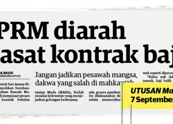LAPORAN muka hadapan Utusan Malaysia semalam.