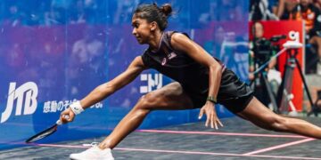 S. Sivasangari mara ke separuh akhir selepas mengalahkan wakil Hong Kong, Ho Tze Lok di peringkat lapan terbaik pada Sukan Asia Aichi-Nagoya 2026 di Nagoya, Jepun, hari ini. - Ihsan WSF