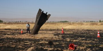 PELURU berpandu Iran jatuh di kawasan pertanian di Najha, luar ibu kota Syria, selepas dipintas oleh sistem pertahanan udara Israel pada 8 Jun lalu. - AFP
