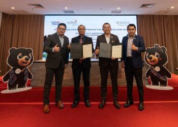Dari Kiri: William Tan, Pravir Mishra, Mohd Amirul Rizal Abdul Rahim dan Mohd Akbal Setia, di Majlis Menandatangani Memorandum Persefahaman antara Tourism Malaysia dan Berjaya Hospitality Group (BHG) di Kuala Lumpur, hari ini.