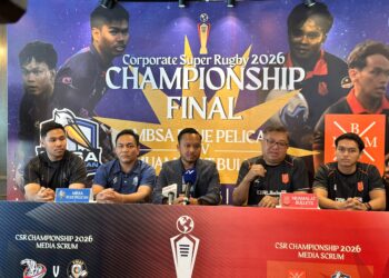 WAKIL MBSA Blue Pelican dan Muamalat Bullets bercakap pada sidang media praperlawanan final kejohanan ragbi edisi keempat, Corporate Super Rugby (CSR) 2026.