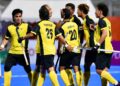 PEMAIN-Pemain Speedy Tigers meraikan jaringan penyamaan dijaringkan Shello Silverius pada aksi final hoki lelaki Sukan Asia Aichi-Nagoya 2026 di Stadium Kawasaki Juko, Kakamigahara, Gifu, hari ini.-IHSAN Asian Hockey Federation
