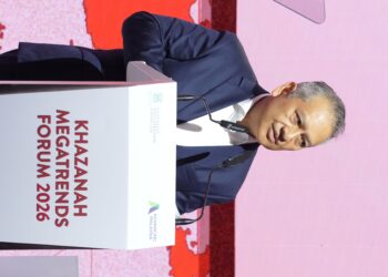 AMIRUL Feisal Wan Zahir ketika menyampaikan ucapan aluan bersempena penganjuran Khazanah Megatrends Forum (KMF) 2026 di Mandarin Oriental hari ini.