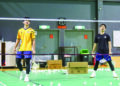 FAIQ Haziq Masawi (kiri) dan Arif Junaidi pada sesi latihan skuad badminton negara di Akademi Badminton Malaysia (ABM), Bukit Kiara, semalam.