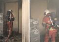 SEBUAH bilik asrama di Mahallah Ali, Universiti Islam Antarabangsa Malaysia (UIAM), terbakar kira-kira 80 peratus dalam kejadian tengah hari tadi. - Ihsan BBP Selayang