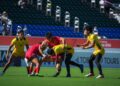 AKSI Skuad ragbi tujuh sebelah (7s) lelaki negara menentang China dalam perlawanan Kumpulan A di Nagoya City Mizuho Park Rugby Field, hari ini.-IHSAN MSN