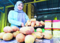 SITI Khadijah Che Mat Razamin menunjukkan buah binjai yang dijualnya di Kampung Batu 31, Machang, Kelantan. – UTUSAN/ROHANA ISMAIL