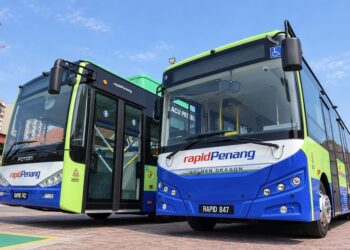 DUA bas elektrik akan melalui sesi pandu uji selama dua hari di Pulau Pinang bermula esok.-GAMBAR/RAPID PENANG
