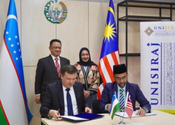 TUANKU Syed Faizuddin Putra Jamalullail menyaksikan MoU yang ditandatangani oleh UniSiraj dan Silk Road International University of Tourism and Cultural Heritage di Samarkand, Uzbekistan.
