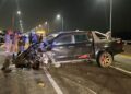 KEADAAN sebuah pacuan empat roda jenis Toyota Hilux yang terlibat dalam kemalangan dengan sebuah kenderaan lain atas Jambatan Pulau Pinang, awal pagi ini.-IHSAN JBPM PULAU PINANG