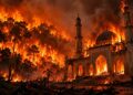 Ilustrasi menunjukkan sebuah masjid musnah dalam kebakaran akibat pembakaran hutan oleh segelintir pihak yang tidak bertanggungjawab. - GAMBAR HIASAN