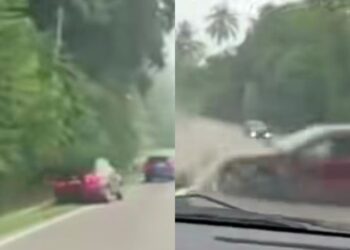 TANGKAP layar video tular yang memaparkan sebuah kereta dipandu secara berbahaya di Jalan Seremban-Kuala Pilah, dekat Tanjung Ipoh, di sini. - GAMBAR TULAR
