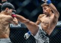RIFDEAN (kanan) melepaskan sepakan tinggi ke arah Nadaka dalam aksi ONE Samurai 4 di Ariake Arena, Tokyo, sebentar tadi-IHSAN ONE CHAMPIONSHIP