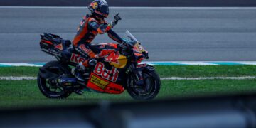 REAKSI Pelumba Red Bull KTM Factory Racing, Pedro Acosta selepas meraih kemenangan bagi acara pecut pada perlumbaan Petronas Grand Prix 2026 (MotoGP) di Litar Antarabangsa Sepang di sini hari ini. - UTUSAN/AMIR KHALID