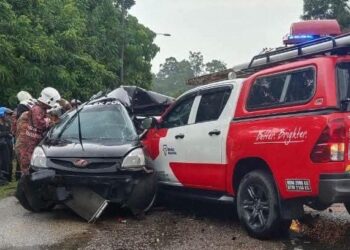 KEADAAN kenderaan yang terlibat kemalangan meragut nyawa tiga sekeluarga di  di Kilometer 90 Jalan Kuala Terengganu - Kuantan berhampiran Bukit Bauk, Dungun, Terengganu.