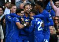 JORDAN Henderson (tengah) meraikan jaringan kelima Chelsea bersama rakan sepasukan ketika membelasah Bournemouth 5-1 dalam aksi Liga Perdana Inggeris di Stamford Bridge, London, malam tadi. - AFP