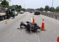 KEADAAN motosikal yang terlibat kemalangan di Kilometer 286.5, Lebuhraya Utara-Selatan arah selatan, Ipoh.