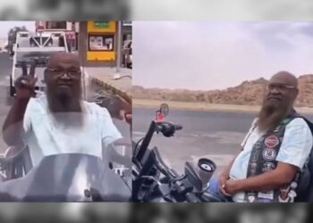 TANGKAP layar video Sheikh Adel Al-Kalbani menunggang motosikal Harley Davidson dengan
mengenakan pakaian moden. - AL ARABIYA