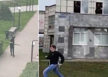 RAKAMAN video menunjukkan suspek dan pelajar lain terjun dari bangunan universiti. – MEDIA SOSIAL