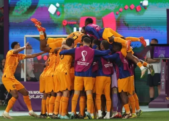 PEMAIN Belanda meraikan kejayaan mereka mara ke suku akhir Piala Dunia 2022