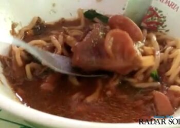 KEPALA tikus dalam hidangan bakso yang didakwa seorang pelanggan di sebuah warung. -FACEBOOK