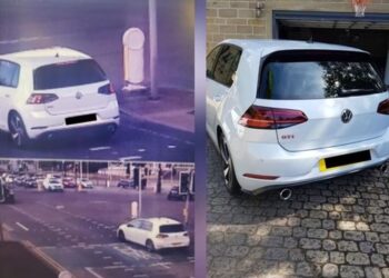 GAMBAR di sebelah kiri menunjukkan sebuah kereta melebihi had laju di Manchester manakala gambar (kanan) pula milik pasangan itu. - MEN MEDIA   