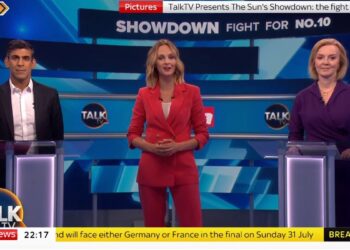 PROGRAM debat menampilkan Rishi Sunak, Kate McCann dan Liz Truss yang disiarkan di Talk TV - AGENSI