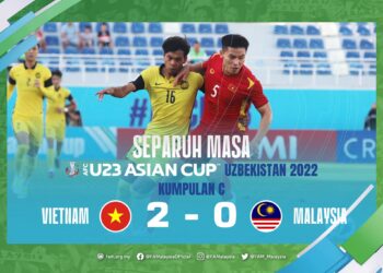 Skuad B-23 negara tewas 0-2 kepada Vietnam dalam perlawanan terakhir Kumpulan C Piala Asia.