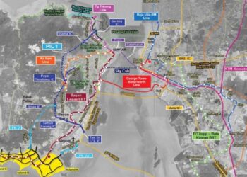 LOKASI cadangan tiga pulau buatan (warna kuning) di PSR yang bakal diwujudkan. - Ihsan kerajaan negeri Pulau Pinang