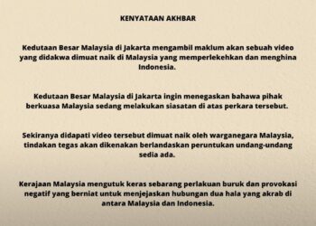 KENYATAAN akhbar yang disiarkan Kedutaan Besar Malaysia di Jakarta menerusi Twitter. - AGENSI