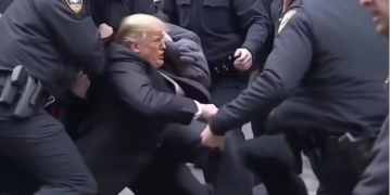 IMEJ palsu menggunakan teknologi AI yang menunjukkan Donald Trump ditahan polis tular dalam media sosial, baru-baru ini. - AGENSI