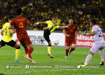 FAISAL Halim meledak gol dalam aksi menentang Thailand di Stadium Nasional Bukit Jalil malam ini.