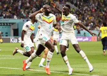 Aksi Koulibaly selepas menjaringkan gol kedua pasukan yang membawa kemaraan kelompok 16 terbaik.