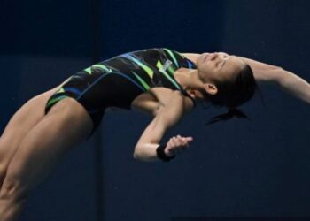 Aksi Pandelela ketika peringkat separuh akhir 10m platform wanita di Kejohanan Dunia 2022 di Budapest.