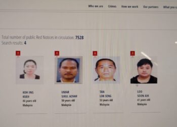 Empat nama rakyat Malaysia yang tersenarai dalam notis merah Interpol.