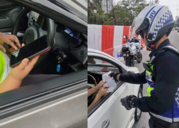 SEORANG anggota JPJ Pulau Pinang mengeluarkan notis saman kepada seorang pesalah trafik yang dikesan menggunakan telefon bimbit semasa memandu dalam Ops Tahun Baharu Cina (TBC) 2023 yang bermula Rabu lalu.