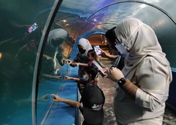 SEBAHAGIAN pelancong yang mengambil kesempatan mengunjungi Underwater World Langkawi yang merupakan antara tempat tumpuan pelancong di Langkawi, Kedah. - UTUSAN/NUR AMALINA AZMAN