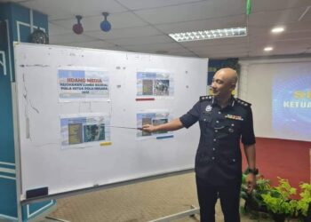 SOFFIAN Santong dalam sidang akhbar mengenai penutupan jalan sempena Kejohanan Lumba Basikal Piala Ketua Polis Negara 2023 di IPD Timur Laut, George Town, Pulau Pinang hari ini.